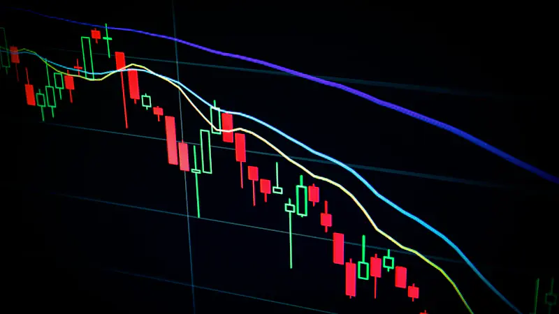 A candlestick price chart on a dark trading screen.